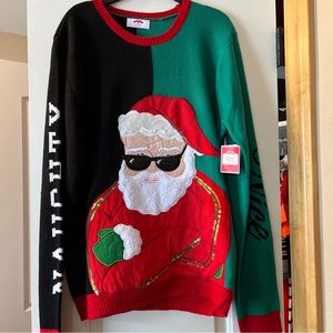 Santa in Shades Naughty Nice Ugly Christmas Sweater Men's  M 38-40 NWT